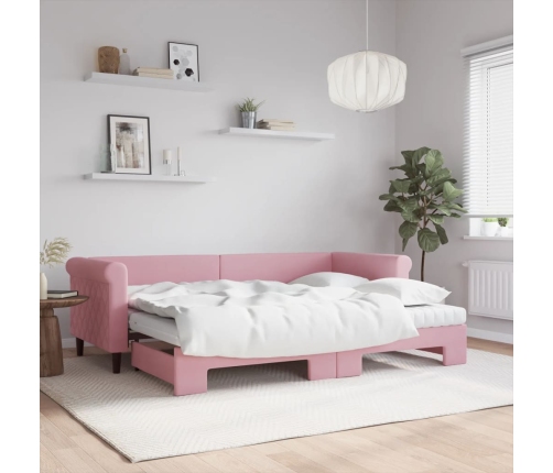 Sofá cama nido con colchón terciopelo rosa 80x200 cm