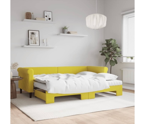 Sofá cama nido con colchón terciopelo amarillo 80x200 cm