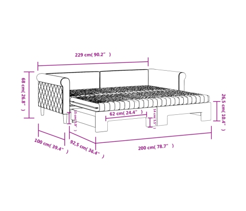 Sofá cama nido con colchón terciopelo gris claro 90x200 cm