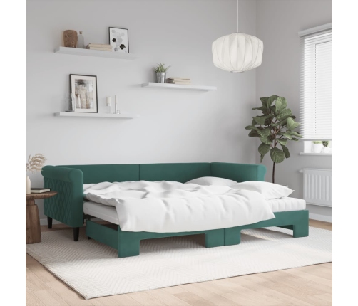 Sofá cama nido con colchón terciopelo verde oscuro 90x200 cm