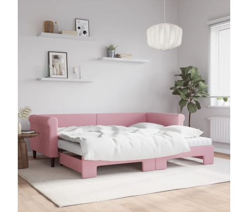 Sofá cama nido con colchón terciopelo rosa 90x200 cm