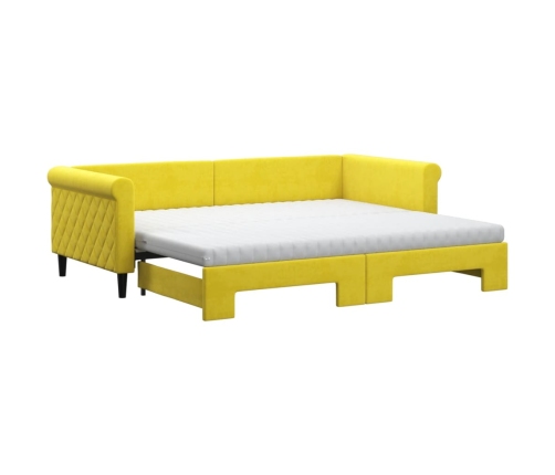 Sofá cama nido con colchón terciopelo amarillo 90x200 cm