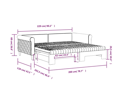 Sofá cama nido con colchón terciopelo gris claro 100x200 cm