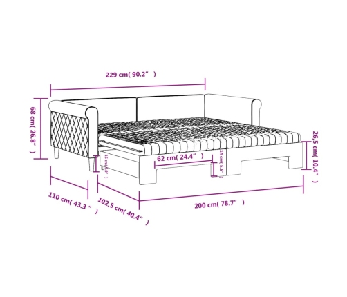 Sofá cama nido con colchón terciopelo rosa 100x200 cm