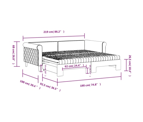 Sofá cama nido con colchón terciopelo gris claro 90x190 cm