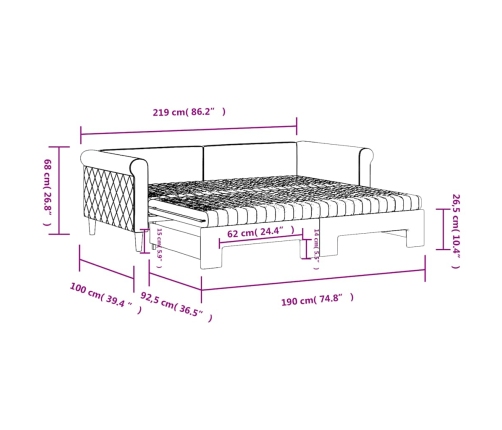 Sofá cama nido con colchón terciopelo gris oscuro 90x190 cm