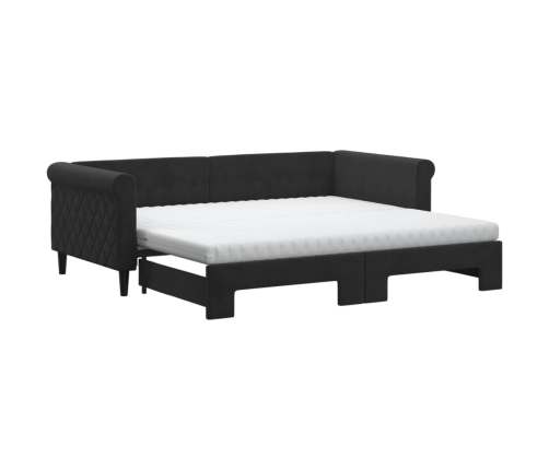 Sofá cama nido con colchón terciopelo negro 90x190 cm