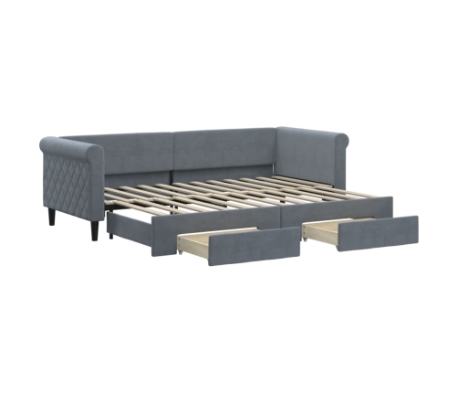 Sofá cama nido con cajones terciopelo gris oscuro 80x200 cm