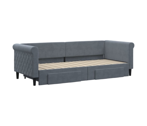 Sofá cama nido con cajones terciopelo gris oscuro 80x200 cm