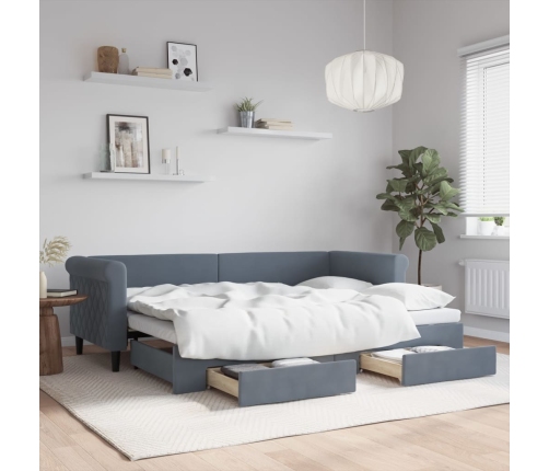 Sofá cama nido con cajones terciopelo gris oscuro 80x200 cm