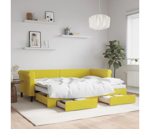 Sofá cama nido con cajones terciopelo amarillo 80x200 cm