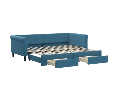 Sofá cama nido con cajones terciopelo azul 90x200 cm
