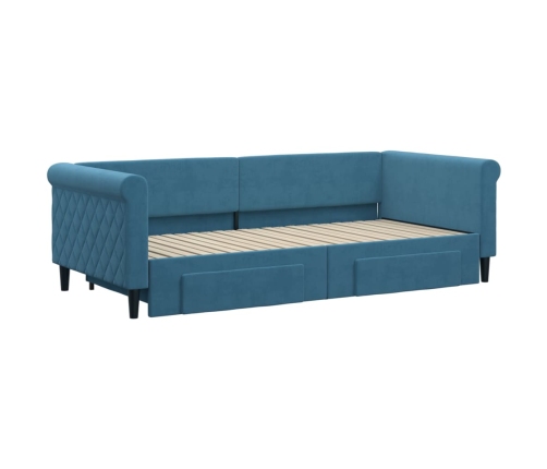 Sofá cama nido con cajones terciopelo azul 90x200 cm