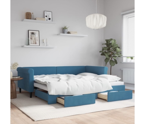 Sofá cama nido con cajones terciopelo azul 90x200 cm