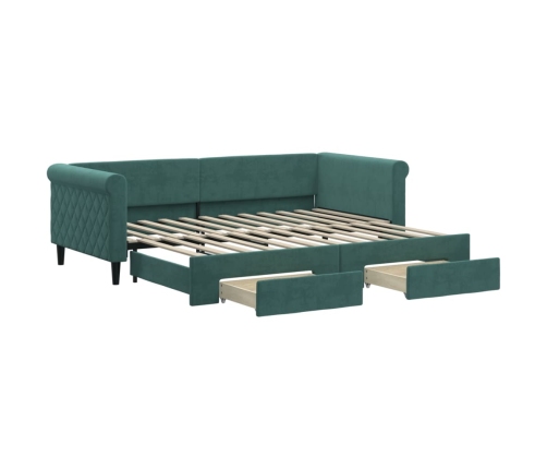 Sofá cama nido con cajones terciopelo verde oscuro 90x200 cm