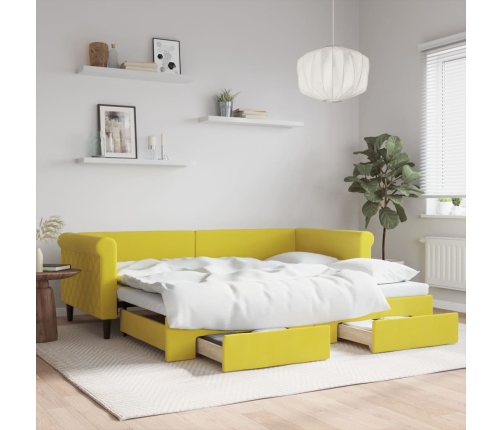 Sofá cama nido con cajones terciopelo amarillo 90x200 cm