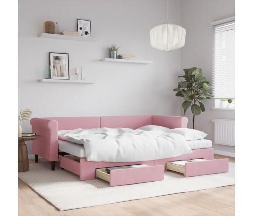 vidaXL Sofá cama nido con cajones terciopelo rosa 80x200 cm