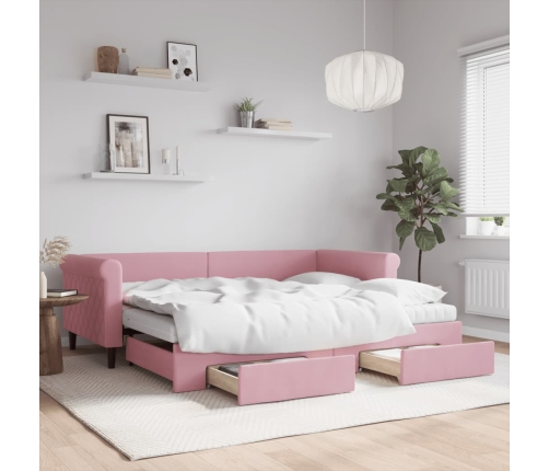 Sofá cama nido con cajones terciopelo rosa 90x200 cm