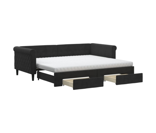 vidaXL Sofá cama nido con cajones terciopelo negro 90x200 cm