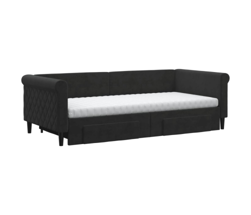 vidaXL Sofá cama nido con cajones terciopelo negro 90x200 cm