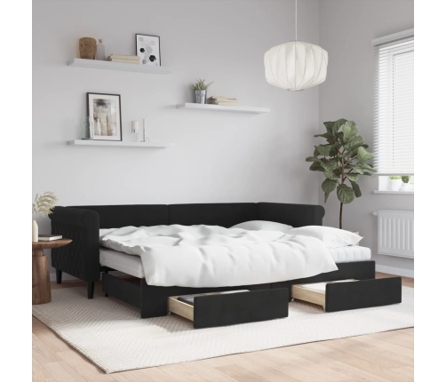 vidaXL Sofá cama nido con cajones terciopelo negro 90x200 cm