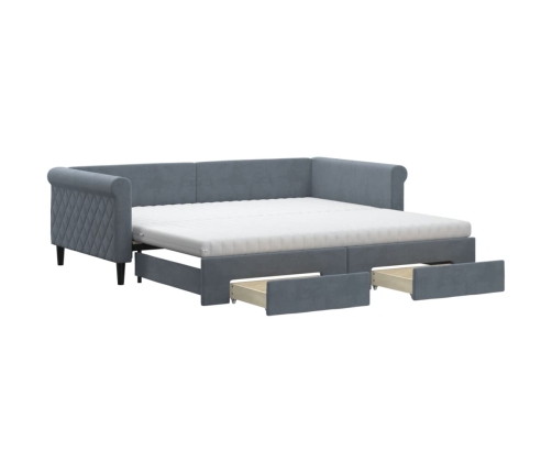 Sofá cama nido con cajones terciopelo gris oscuro 100x200 cm