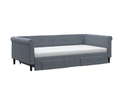 Sofá cama nido con cajones terciopelo gris oscuro 100x200 cm