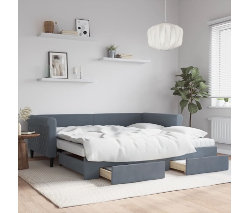Sofá cama nido con cajones terciopelo gris oscuro 100x200 cm
