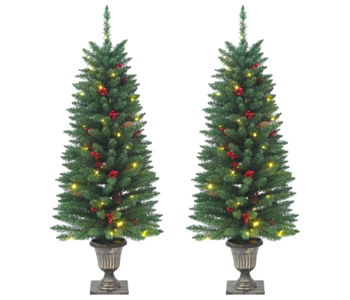 Árboles de Navidad artificiales 2 uds 100 LED verde 120 cm