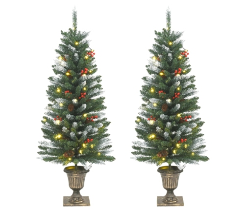 Árboles Navidad artificiales 2 uds 100 LED verde blanco 120 cm