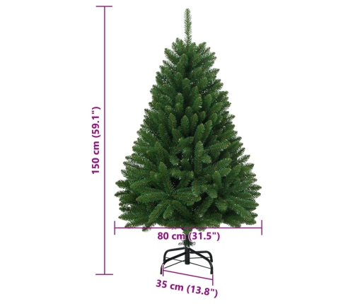 Árbol de Navidad artificial con bisagras y soporte verde 150 cm