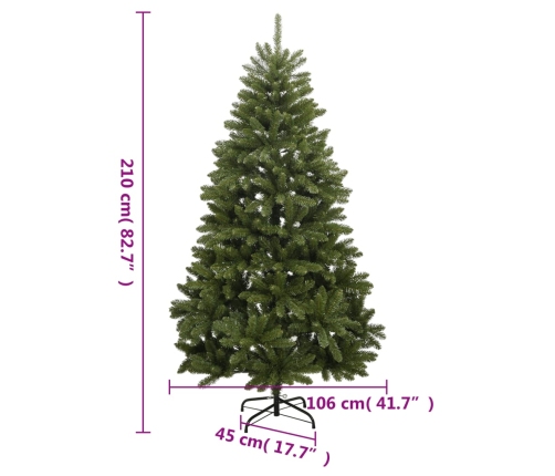 Árbol de Navidad artificial con bisagras y soporte verde 210 cm