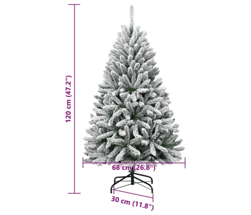 Árbol de Navidad artificial con bisagras y nieve flocada 120 cm