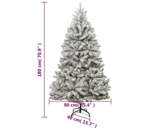 Árbol de Navidad artificial con bisagras y nieve flocada 180 cm