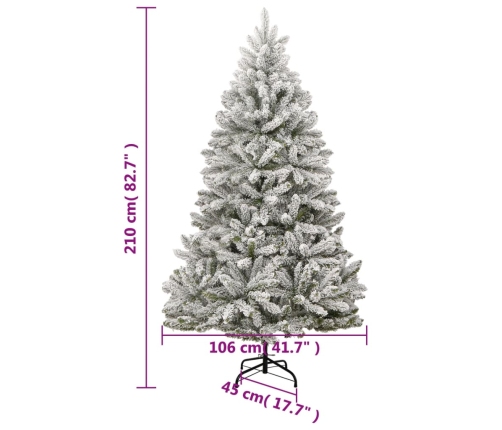 Árbol de Navidad artificial con bisagras y nieve flocada 210 cm