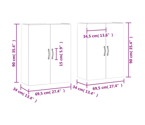 Armarios de pared 2 uds madera de ingeniería negro