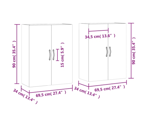 Armarios de pared 2 uds madera de ingeniería roble Sonoma