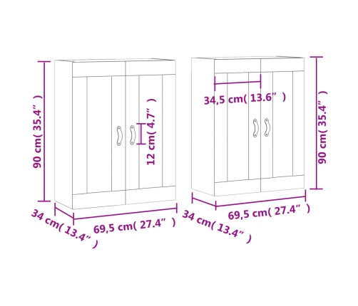 Armarios de pared 2 uds madera de ingeniería blanco brillante