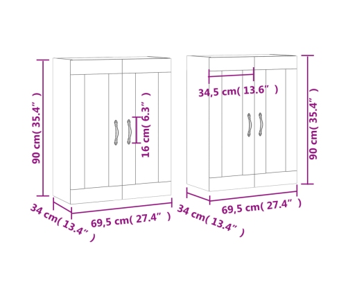 Armarios de pared 2 uds madera de ingeniería blanco