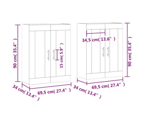 Armarios de pared 2 uds madera de ingeniería roble ahumado