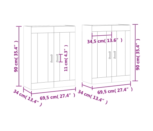 Armarios de pared 2 uds madera de ingeniería blanco