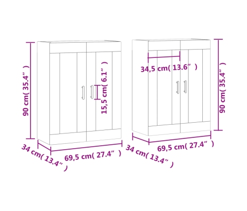 Armarios de pared 2 uds madera de ingeniería roble Sonoma