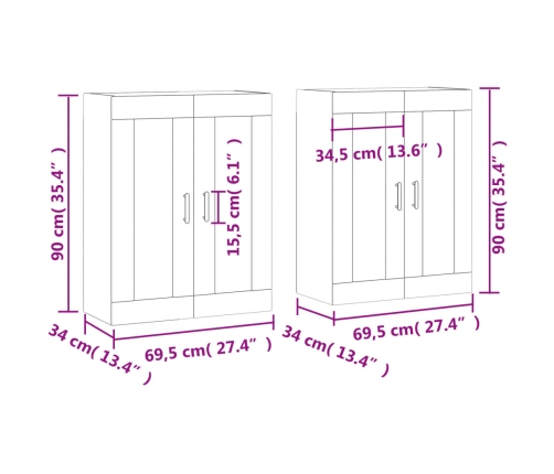 Armarios de pared 2 uds madera de ingeniería roble ahumado