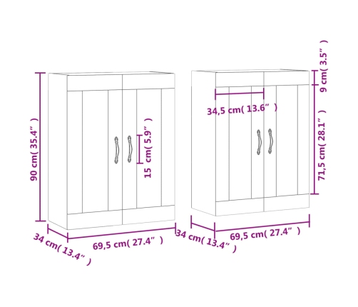 Armarios de pared 2 uds madera de ingeniería marrón roble