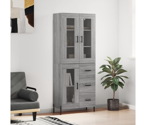 Aparador alto madera contrachapada gris sonoma 69,5x34x180 cm