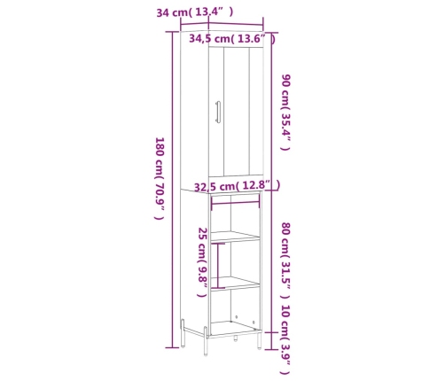 Aparador alto madera contrachapada gris Sonoma 34,5x34x180 cm