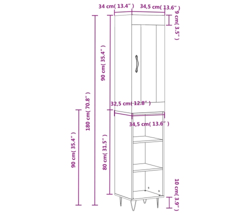 Aparador alto madera contrachapada blanco 34,5x34x180 cm