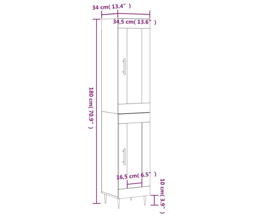 Aparador alto madera contrachapada blanco 34,5x34x180 cm