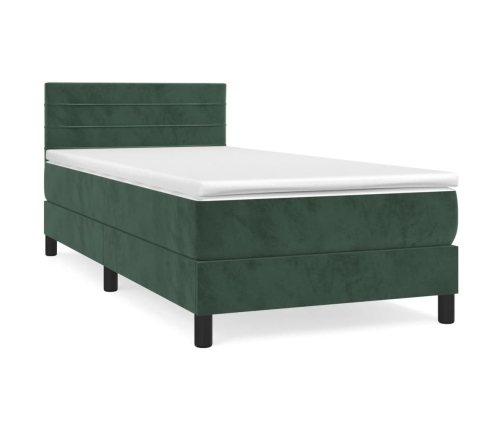 Cama box spring con colchón terciopelo verde oscuro 90x190 cm