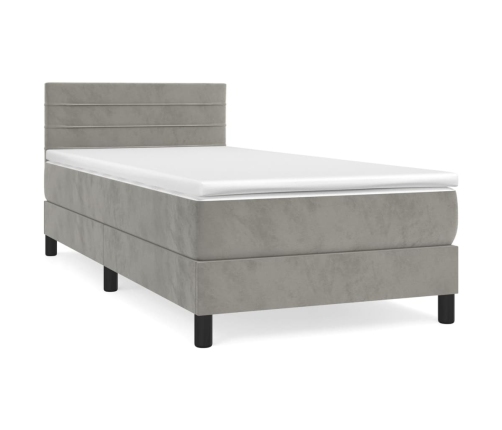 Cama box spring con colchón terciopelo gris claro 100x200 cm